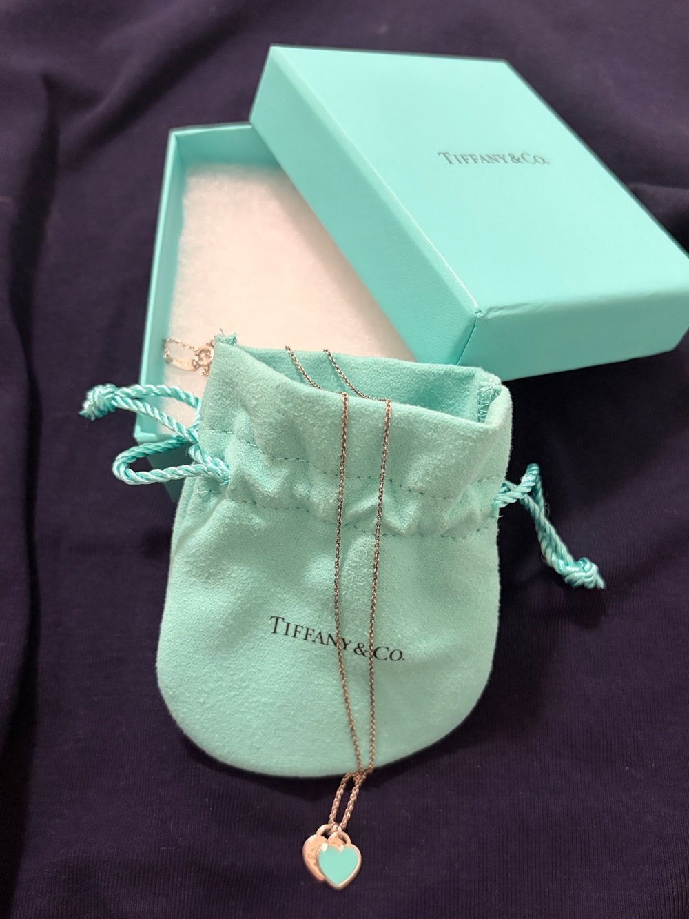 Tiffany & Co. Double Heart Tag Necklace — Silver & Tiffany Blue